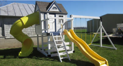 The Hideaway vinyl-encased backyard playset.