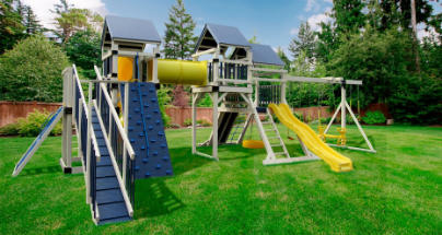 The Quad Maximus vinyl-encased backyard playset.