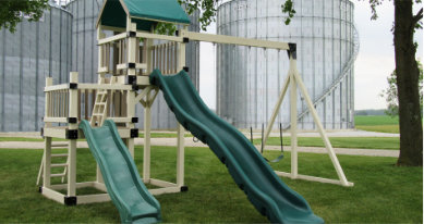 Twins Combo vinyl-encased backyard playset.
